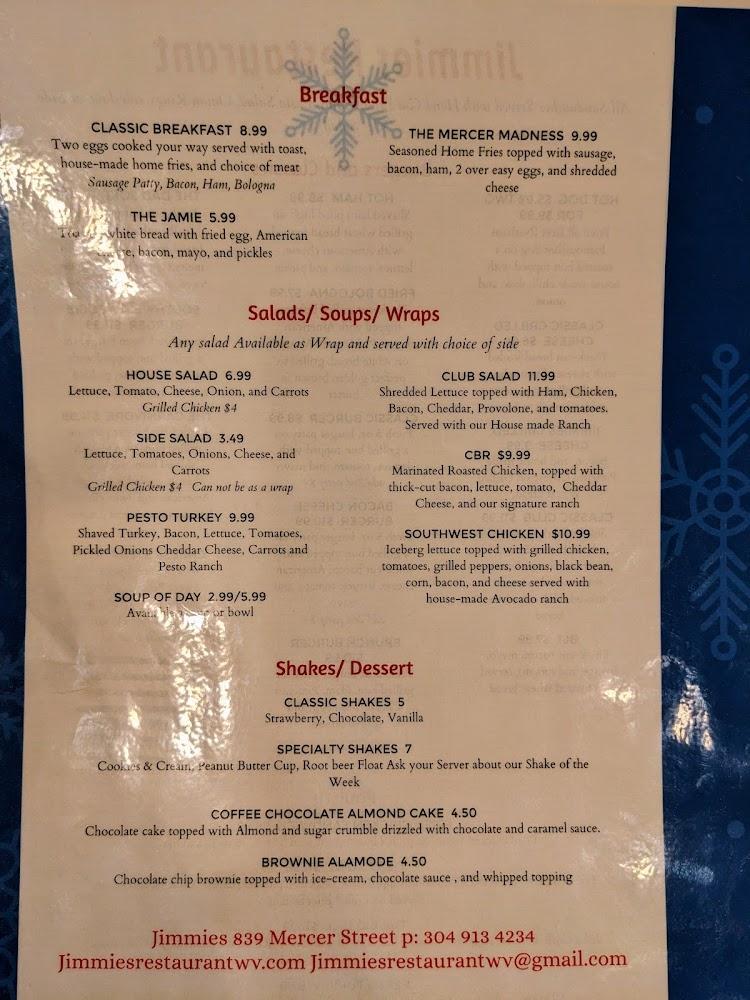 Jimmies Restaurant Menu image 1